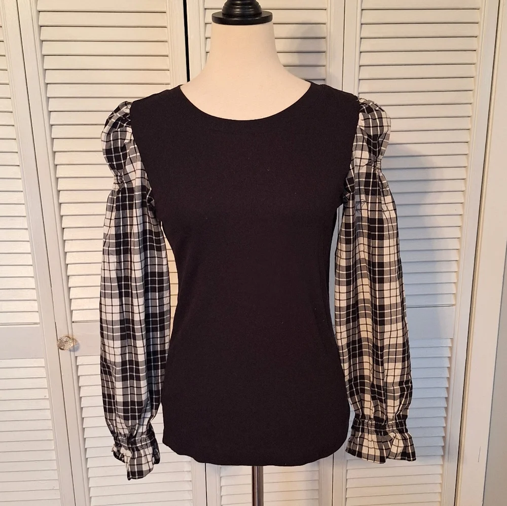 LOFT plaid Sleeve Top Blouse Small *C7 - Picture 6 of 7